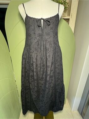 Black Eyelet Tie-Front Midi Dress